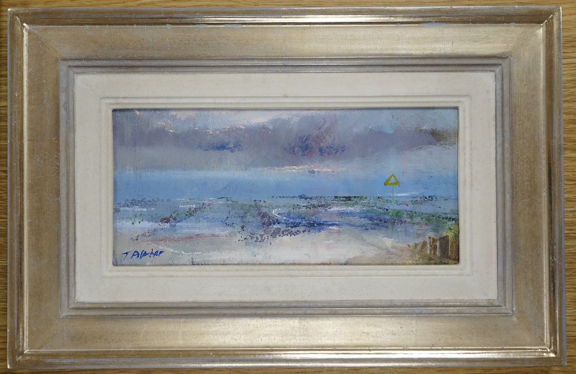 From the Studio of Fred Cuming. Terence Pilcher (20th. C), Contemporary oil on board, Coastal scene, signed, 11 x 23cm. Condition - good